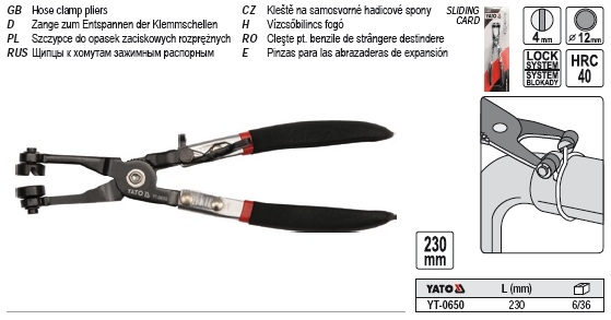 Kliešte na samosvorné hadicové spony 230 mm YATO